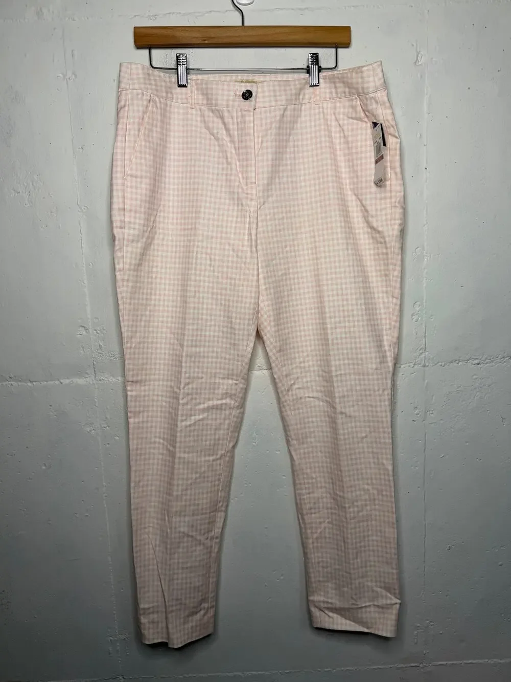 NEW Michael Kors Womens Pink White Gingham Pants Size 12